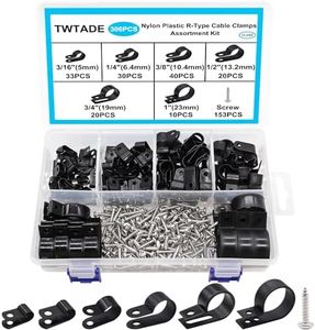 TWTADE 306PCS Black Cable Clamps Nylon Plastic R-Type 6 Sizes 3/16'' 1/4'' 3/8'' 1/2'' 3/4'' 1'' Cable Mounting Wire Clips Assortment Kit with Screws for Wire Management H-049