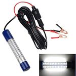 Submersible Underwater Fish Light Super Bright Depth Fish Finder Light 12V-24V Underwater 180 Light Color Blue/White/Green Lure Bait Trout Finder Night Fishing Lamp, for Prawn Squid Shad Bass Trout Red Fish (with battery clip & power plug, White)