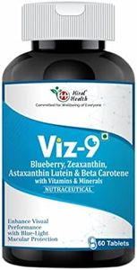 Hiral Health's Viz-9 Tablets: Advanced Eye Vitamin with Lutein, Zeaxanthin, Astaxanthin, and Vitamin A – eye supplements to improve vision, Protect from Blue Light and UV Rays (60 Tabs)