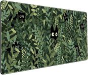 Cute Anime Cats Desk Mat Green Leaves Kawaii Mousepad XXL Extended Large Gaming Mouse Pad Cat, Aesthetic Extended Laptop Keyboard Mat Desk Pad for Women Office Gamer Girl Decor 31.5x15.75 in