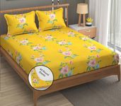 FRESH FROM LOOM Hypoallergenic King Size Floral Print Microfiber Fitted Bedsheet Set - 240 TC, Includes 2 Pillow Covers (Size - 78 x 72 Inches (Fits up to 10 Inch) | Daisy-Yellow)