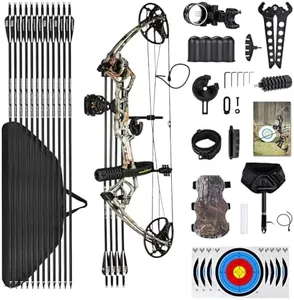 Lightweight Compound Bow Package Fully Adjustable for Youth & Kids，22.5"-30" Draw Length,10-50 Lbs Draw Weight,Hunting Bow Archery Set Right Handed，Limbs Made in USA