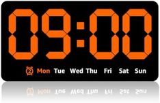 Digital Wall Clock 8.5 Inch Large Display LED Clock with Date Week Temperature Double Alarm 3 Levels Brightness Adjustable Wall Clock for Living Room Bedroom Office No Battery (Orange)