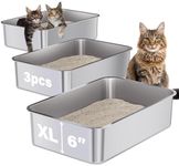Holintan Stainless Steel Litter Box 3 Pack, Extra Large Cat Litter Box No Smell, XL Metal Litter Box for Big Kitty，Multiple Cats, Non Stick, Easy Cleaning, 23.6" X 15.8" X 6"(LxWxH)