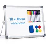 ARCOBIS Dry Erase WhiteBoard 40 x 30 cm, A3 Double Sided White Board with Stand, 10 Pens, 1 Eraser, 4 Magnet, Small Portable Desktop Magnetic Board for Kids in School Supplies Office