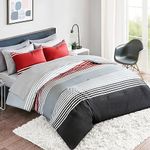 Comfort Spaces Twin XL Comforter Sets with Sheets - Bed in a Bag 6 Pieces Teen Bedding Sets Twin XL, Red and Grey Stripes Bedding Twin XL, College Twin XL Bed Set with 2 Side Pockets Bedroom Organizer