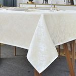 SASTYBALE Rectangle Tablecloth - 60 x 120 Inch Beige Cream Damask Table Cloth Jacquard Design Spill Proof Wrinkle Resistant Waterproof Soft Polyester Oblong Table Cover for Kitchen Parties(Ivory)