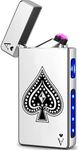 Ace Lighter USB C Electric Lighters Rechargeable USB Lighter with Poker Design Dual Arc Plasma Lighters Flameless Windproof Lighters for Candles, Incense Stick, Camping (High Polish Chrome)