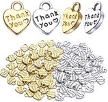 Thank You Heart Charms,100pcs Antique Word Heart Charms Love Pendant Charms Bulk Crafts Supplies for Jewelry DIY Necklace Bracelet Making,Antique Silver and Golden,10x13mm, Zinc