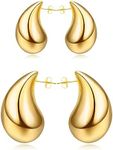 DIOWUS Tear Drop Bottega Earring Dupes, Trendy Chunky Gold Hoop Earrings For Women Sensitive Ears Hypoallergenic Waterdrop Bodega Jewelry Girl Gift, No Gemstone, (1 small+1 large) gold