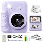 CalineGam Kids Camera Instant Print, 3.0'' HD Screen 48MP Photo Camera for Kids with 32GB Card & Print Paper, 1080P HD Digital Toddler Camera, Gift for Boys Girls 3-12 Year Old (Purple)