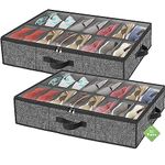 Shoe Organizer Under Bed, Underbed Shoe Storage Boxes Bins, Organizador De Zapatos, Extra Large Zapateras Organizer Fits 32 Pairs Shoes, Black, Set of 2