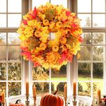 Alupssuc Fall Wreath 20'' in Front Door Artificial Autumn Wreaths with Maples Leaf Pumpkin Pine Cone Berry for Outdoor Indoor Farmhouse Wall Window Festival Thanksgiving Harvest Halloween Decor