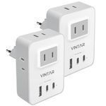 [2-Pack] European Travel Plug Adapter,VINTAR International Travel Adapter for Europe with 2 USB C,1 USB A Ports and 4 US Outlets,Adaptateur Prise Europe Canada to Most of Europe Italy France(Type C)