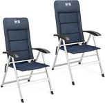 Trail Reclining Camping Chair Folding Aluminium Recliner Sponge Padded (2 x Black & Blue Chairs)