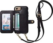 Crossbody Snap On, Leather Purse Wallet Cell Phone Case for New iPhone SE 3 (2022) / 2020 / iPhone 8 / iPhone 7, Black