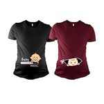 TheYaYaCafe Mothers Day Baby Loading Women's Pregnancy Maternity T-Shirt Printed Combo Set of -2 XX-Large Black Maroon