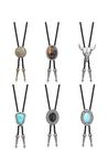 Thunaraz Bolo Tie,Handmade Vintage Bolo Ties for Men Western Cowboy Leather Necktie with Natural Tiger Eye Stone Costume Accessories for Men Women 6Pcs