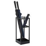 MyGift 20 Inch Tall Modern Rectangular Matte Black Metal Freestanding Entryway Umbrella Rack or Cane Holder with Shelf for Small Umbrellas and Bottom Drip Catch