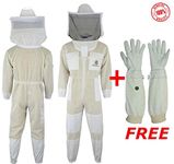 Bee Keeping Suit with FREE GLOVES - 3X Layers - Unisex White Mesh Beekeeping Suit for bees, Fully Ventilated, Protection from bees for honey extraction (XXL)