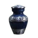 eSplanade Mini Cremation Urn Keepsake Memorial Jar Pot Container | Small Urn for Funeral Ashes Burial | Engraved Metal Keepsake | Navy Blue - 2.75" Inches