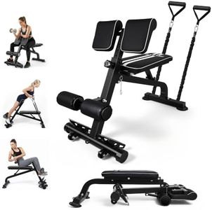 Roman Chair Back Extension Machine with Step Platform, Resistance Tubes & Transport Wheels, 350 LB Adjustable Foldable Hyperextension Bench for Glutes, Core, Lower Back & Home Gym