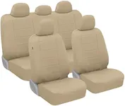 BDK carXS Beige Leather Car Seat Covers Universal Full Set, 9-Piece Faux Leather Seat Covers for Cars, Includes Front Seat Covers and Back Car Seat Cover, Automotive Seat Covers for Trucks SUV