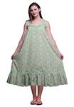 Bimba Mint Green Floral Anemone & Periwinkle Printed Cotton Nightgowns for Women Sleeveless Gown Sleepwear Maxi Dress Small