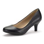 DREAM PAIRS Womens Slip On Low Kitten Heels Round Toe Pump Court Shoes Luvly Black Pu Size 7.5 US/ 5.5 UK