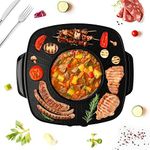 Hot Pot Electric, 2 In 1 Hot Pot Cooker Electric BBQ Hot Pot Double Pot 1350W Chinese Hot Pot Non-stick Hot Pot Barbecue Korean Hot Pot with Heat-insulating Handle Heat Sink Dual-control Switch
