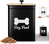 Dog Food Container 5-10 lb - 25 Cups Airtight Dog Food Storage Container with Bamboo Lid - Metal Dog Food Storage Container Cute - Dog Food Bin Black - Dog Food Holder - Metal Pet Food Container 10 lb