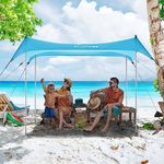 WolfWise UPF50+ Beach Tent Sun Shelter,2.3 x 2.3 m Familly Beach Shade Fits 2-6 Person, Easy Setup Windproof Waterproof Beach Canopy, Blue,Large