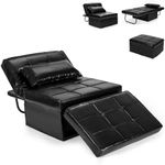 COSTWAY 4-in-1 Convertible Sofa Bed, Single Sofa Chair Sleeper Folding Ottoman with Adjustable Backrest, Retractable Legs and Pillow, Modern Tufted Lounge Couch Guest Bed (Faux Leather, Black)