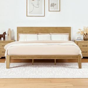 Softa Japanese Joinery Bed Frame, Solid Rubberwood King Platform Bed w/Storage Headboard, FSC & SGS Certified, 1200 lbs Capacity, USB-A/C Port, Japandi Minimalist, No-Tool Assembly, 10-Year Warranty