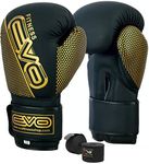 Evo Fitness Maya Hide Leather Boxing Gloves MMA Sparring Training Punch Bag Muay Thai (Black & Green, 14oz)