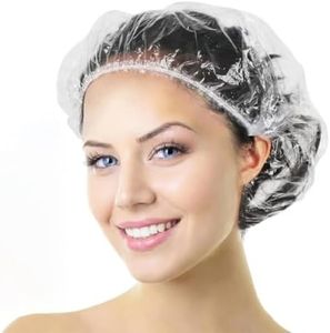 Aquior Shower Cap Disposable, 50 PCS Bath Caps Larger Thick Clear Waterproof Plastic Elastic Hair Bath Caps for Women, Hotel Travel Essentials Accessories Deep Conditioning Hair Care Cleaning Supplies