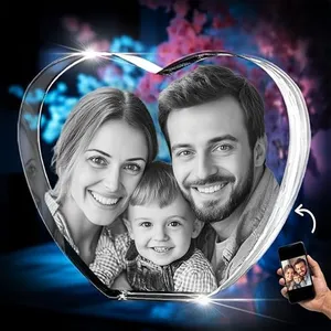 3D innovation Crystal Photo, Christmas Customized Gifts for Women, Couple, Mom, Wife, Men, Custom Glass Picture with Your Own Photo, Heart 3D Laser Etched Crystal, Anniversary Memorial Birthday Gifts