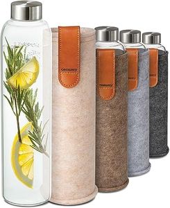 Cosumy Botella para Agua de Cristal con Funda de Fieltro 750ml - Apta para Lavavajillas - Sin Fugas - Sin BPA - Apta para Bebidas con Gas - (Beige)