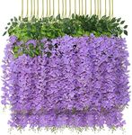 U'Artlines 24 Pack (Total 86.4 Feet) Artificial Fake Wisteria Vine Rattan Hanging Garland Silk Flowers String Home Party Wedding Decor (24, Purple)