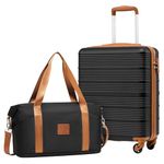 COOLIFE Cabin Suitcase 55×40×20cm and Cabin Bag 25L(45×36×20cm) Set for EasyJet Airlines Carry on Hand Cabin Luggage Hard Shell Suitcase Lightweight with TSA Lock (Black/Brown, 55×40×20cm -Set 2pcs)