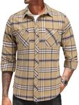 COOFANDY Men's Flannel Plaid Shirts Long Sleeve Casual Button Down Shirt with Pockets Khaki