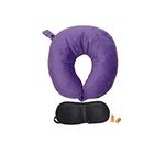 Store2508 Spungee Microbeads Travel Neck Pillow with Eye Mask & Ear Plugs (Purple)