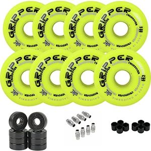 Labeda Gripper Roller Hockey Wheels + Hybrid Ceramic Bearings Med Youth Hilo, Yellow 80A (Medium), 68mm / 72mm Youth Hilo 8-Pack