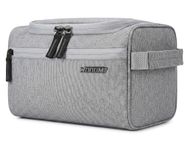 Wooum Travel Toiletry Bag for Men | Water-Resistant Bathroom Organizer with Hook | Compact Khadi Fabric Dopp Kit with Zipper & Mesh Pockets – Ideal for Travel, Gym & Daily Use (Light Grey)