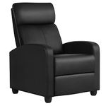 Yaheetech Recliner Armchair Single Padded Seat PU Leather Sofa Lounge Home Living Room Theater Adjustable Leg Rest and Reclining Functions Black