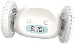 CLOCKY Extra Super Loud Alarm Clock for Heavy Sleepers Adults Kids Teens Bedroom, Move Jump Roll Run Away Easy to Set Smart Digital Alarm Clock on Wheels -Funny Gag Gift (White)