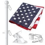 White Flag Pole with American Flag for House, 5ft Heavy Duty Flag Pole Kit with 3x5 Embroidered USA Flag, Tangle Free Steel Flag Pole with Bracket for Residential, Commercial, Outdoors Garden, White