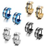 Flongo Men's Womens 8PCS Biker Stainless Steel 4mm Wide Vintage Huggie Hinged Stud Hoop Earrings