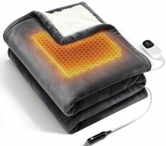 REEAIX 12V Heated Car Blanket, Graphene Flannel 59"x40", Auto Off, Grey