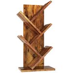 YMYNY 4 Tier Tree Bookshelf, Small Bookcase, Modern Wood Book Storage Rack, Freestanding Book Shelf for Books/Movies/CDs, Narrow Display Rack for Living Room, Home Office, Rustic Brown HBC014H